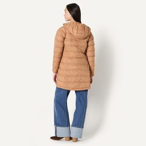 Tan <b>Long</b> Hooded <b>Puffer</b> Jacket Thick Zip Up Down <b>Coat</b> Winter <b>long</b> hooded <b>puffer</b> jacket - Product Image 2