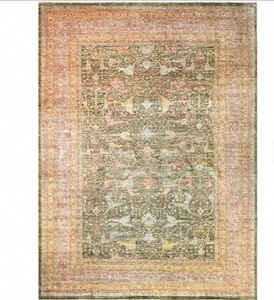 พรมขนสัตว์ถักมือ – ลายดอกไม้สีเขียวมอสสไตล์วินเทจ - Product Image 3