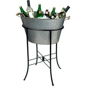 Bac à boissons en métal galvanisé style ferme avec support, refroidisseur de boissons, seau à glace pour fête, refroidisseur de vin et de bière pour intérieur et extérieur - Product Image 1