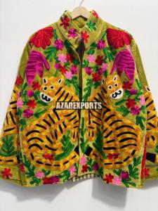 Hand Embroidered Vintage Breathable <b>Velvet</b> Safari <b>Jacket</b> <b>Women's</b> Wear Turn-down Collar Full Sleeve Solid Pattern Sheep Skin - Product Image 6