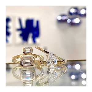 14K 18K Gold 1.25Carat Custom Wholesale Two Stone Emerald Cut Lab Grown Diamond Toi Et Moi Bezel Set Art Deco Ring Factory Price - Product Image 4