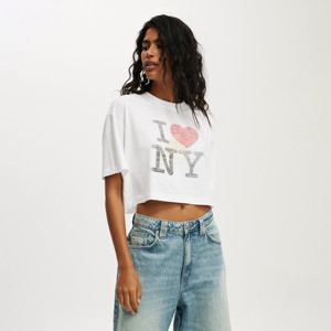 T-shirt court d'été pour femme, ourlet asymétrique, respirant, coupe régulière, 100 % coton écologique, style décontracté urbain, imprimé sérigraphié - Product Image 3