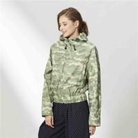 Blouson bomber à capuche pour femme imprimé camouflage, coupe-vent, manches longues, polyester, automne, longueur courte, fermeture éclair
