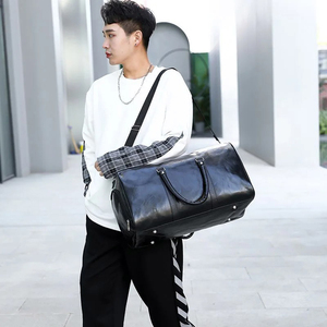 Sac de voyage en cuir véritable grande capacité pour hommes et femmes, en cuir de vachette souple noir, motif lettres décontracté, avec serrure, grand sac de week-end - Product Image 6