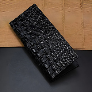 Bifold Glossy Premium <b>Black</b> Animal Pattern Leather Long Wallets For Men Luxury Slim Multi Slot Card Holder Cash <b>Clutch</b> <b>Purses</b> - Product Image 1