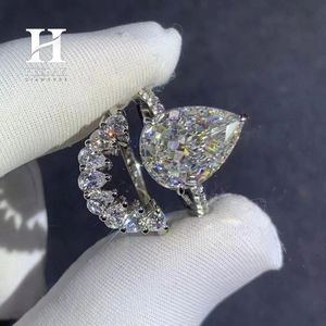 Conjunto de Anillos de Boda Modernos en Forma de Lágrima, 2 Piezas, con Tiara Entrelazada y Banda en Forma de Media Luna, Oro Blanco de 10K y 14K - Product Image 1
