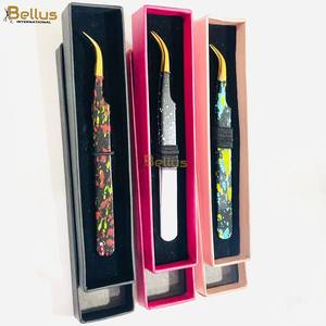 New Style Curved Fiber Tip Eyelash Extension Tweezers Double Tone Powder Coated Stainless Steel - Product Image 3