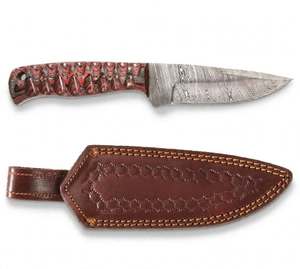 Cuchillo de Cocina Artesanal de Acero de Damasco con Mango de Madera Roja Texturizada y Funda de Cuero - Product Image 2