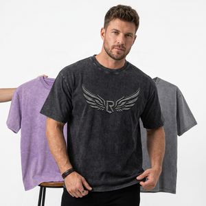 T-shirt surdimensionné pour homme 100% coton avec logo ailes en relief, manches courtes, col rond, streetwear décontracté, noir, violet, gris - Product Image 2