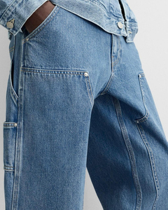 Custom High Quality Custom Men's Baggy Jeans Solid Pattern Vintage Style <b>Trousers</b> with <b>Drawstring</b> Closure Mens Denim Pants - Product Image 4