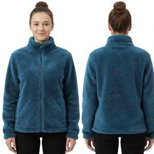 Premium B.B INDUSTRY Women Emerald Green Plush Sherpa Fleece Full Zip Jacket Mock Neck Soft <b>Teddy</b> Coat Winter - Product Image 2