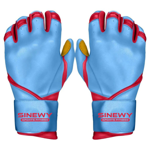 SINEWY SPORTS Leather Batting Gloves Blue White Right Hand <b>Hook</b> And Loop Closure Unisex Adult Training Durable - Product Image 5