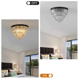 Plafonnier élégant à 6 lumières en cristal, finition noire de luxe, pour salon, salle à manger, chambre à coucher (ampoule non incluse) - Product Image 4