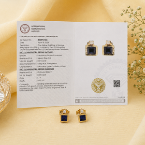 Boucles d'oreilles en or massif 14 carats avec diamant de laboratoire certifié IGI et saphir bleu royal, bijoux sur mesure pour femmes, fabricant de bijoux en gros - Product Image 6