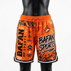 Shorts Deportivos de Baloncesto para Mujer, Malla de Poliéster, Color Naranja, Paneles Gráficos, Logotipo Personalizado - Product Image 1
