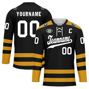 ชุดยูนิฟอร์มฮอกกี้น้ำแข็งแบบกำหนดเอง ผู้ผลิต OEM สหรัฐอเมริกา ขายส่ง เสื้อฮอกกี้ทีมแบบสั่งทำ ปักโลโก้ ผู้ใหญ่ โพลีเอสเตอร์ 100% คอวี - Product Image 1