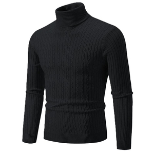 Pull à col haut en coton uni pour homme, tricoté, manches longues, coupe classique, respirant, vêtements d'hiver pour homme - Product Image 4