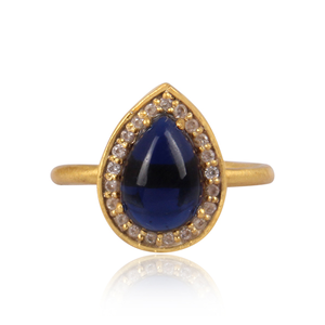 Elegant Pear Cut Corundum Blue and CZ Gemstone Gold On 925 Sterling Silver <b>Adjustable</b> <b>Ring</b> for Women Any Occasion - Product Image 2