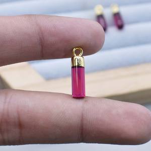 จี้ทรงกระบอกหินแคลเซโดนีสีชมพูร้อนธรรมชาติ หุ้มทอง ประดับอัญมณี งานแฮนด์เมด ของขวัญวันวาเลนไทน์ - Product Image 6