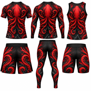 OEM BJJ No-<strong>Gi</strong> Set Customized Colors Logo Quick-Dry Breathable Polyester Spandex Rash Guard Shorts Grappling - Product Image 3