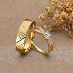 Anillo de Compromiso de Oro Amarillo de 14K con Diamantes, Diseño Geométrico, Engaste Pavé, Anillos de Boda Clásicos, Joyería Unisex - Product Image 5
