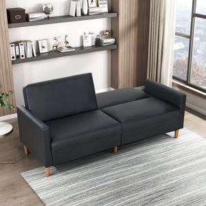 Moderno Divano Letto Elegante in Ecopelle Nera con Struttura in Compensato Resistente - Product Image 2