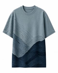 Men's Oversized Short Sleeve <b>TShirt</b> <b>Mountain</b> Pattern Digital Print O-Neck Sporty Knitted 100% Cotton Breathable Quick Dry 220g - Product Image 5
