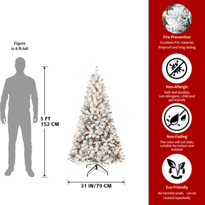 "7ft Artificial Flocked Christmas <b>Tree</b> with 407 PVC Tips & 150L Warm White LED <b>Lights</b> Foldable Indoor Base" - Product Image 2