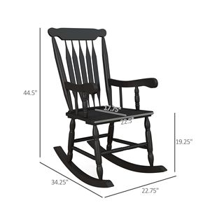 Sedia a dondolo da giardino con schienale alto in legno, nera, resistente, per esterni - Product Image 3