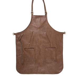 Capa de Peluquería de Cuero, Delantal Marrón Ajustable y Duradero con Bolsillos y Detalle de Cadena - Product Image 1