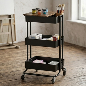 MIT Housewares Carrito de almacenamiento rodante de 3 niveles Venta de calidad Taiwán Fabricante de muebles para el hogar Venta al por mayor EBay Plataforma de cuatro ruedas - Product Image 1