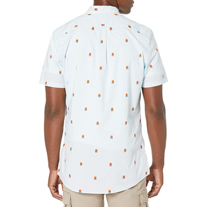 Chemise décontractée pour homme à manches courtes, col boutonné, imprimé floral hawaïen bleu clair, respirante, 100% polyester popeline, idéale pour l'été - Product Image 2