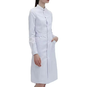 Blouse d'infirmière blanche tissée pour femme, manches longues, boutonnée sur le devant, tenue de travail médicale hospitalière, 3 poches - Product Image 6