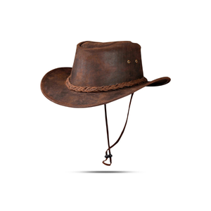 <b>Western</b> Style Distressed Leather Cowboy <b>Hat</b> Custom Brand Unisex Outdoor Hiking Cattleman <b>Hat</b> Wholesale B2B Sportswear Headwear - Product Image 5
