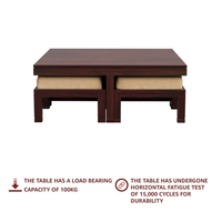 Table basse carrée Smart Art en bois sculpté avec 4 tabourets, décoration de salon, en teck, moderne, faite à la main, réglable