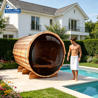 Sauna Exterior Inteligente Controlada por Aplicación con Porche Delantero, Cristal Panorámico Trasero, Certificación ETL, de Cedro Rojo Suizo de una Sola Pieza