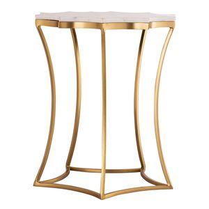 Mesa Auxiliar con Borde Festoneado de Imitación Mármol y Marco Dorado en Forma de Reloj de Arena, Mesa Auxiliar con Forma de Pétalo de Estrella, Pedestal Acanalado Moderno y Glamuroso - Product Image 4