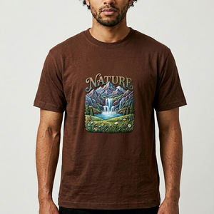 T-shirt en coton à manches courtes pour homme, imprimé paysage de montagne, coupe classique, col rond, décontracté, streetwear, haut graphique - Product Image 1