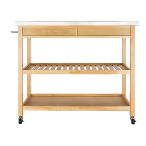 Carrello da Cucina Mobile Burlywood con Piano in Acciaio Inox, Due Cassetti e Due Ripiani - Product Image 1