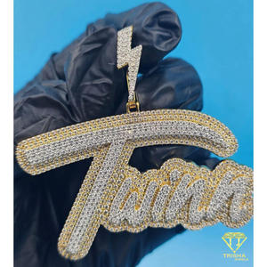 Custom Word Pendant Iced Out Moissanite Diamond Hip Hop Necklace Lightning <b>Bolt</b> Chain Luxury Jewelry - Product Image 6