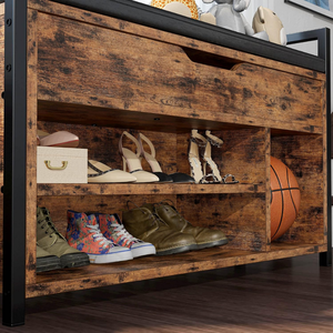 Banco de Almacenamiento de Zapatos Industrial con Caja de Almacenamiento Abatible, Organizador de 2 Niveles de Metal y Madera para Entrada, Dormitorio y Pasillo - Product Image 6