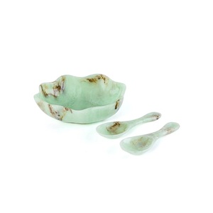 Juego de Tazón y Cuchara de Resina Único, Tazón Decorativo para Frutas, Tazones Artesanales de Color Verde Jade para Decoración del Hogar, Contenedor de Almacenamiento para Cocina - Product Image 1