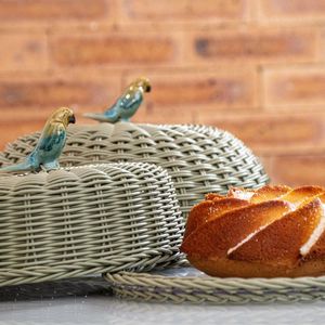 Soporte de Pastel de Ratán Tejido a Mano de Lujo, Color Verde Oliva, Plato para Postres con Tapa de Campana, Vajilla Elegante y Sostenible para Bodas - Product Image 3