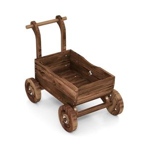 27-Inch Decorative Wooden Utility Cart with Handle Wheels Elegant Wagon Cart Design - Product Image 1