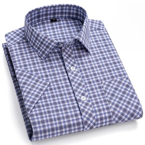Chemise d'été à manches courtes pour hommes, 100% coton, à carreaux, boutonnée, streetwear, haut léger, vêtements de travail décontractés pour hommes - Product Image 5