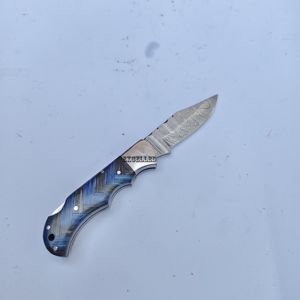 Navaja de bolsillo de acero de Damasco con bloqueo trasero, mango de madera Pakka, plegable, ideal para camping, caza, desollado, EDC, herramienta para exteriores. - Product Image 4