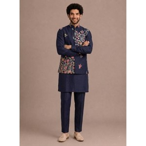 Ensemble de Kurta de mariage bleu marine brodé pour homme, pour tenue formelle - Product Image 6