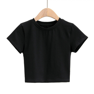 เสื้อยืดครอปคอโอ แขนสั้น ทรงเข้ารูป ดีไซน์ใหม่ แฟชั่นลำลองสำหรับผู้หญิง เสื้อเปล่าสำหรับสกรีนลาย เสื้อยืดขายส่ง - Product Image 1