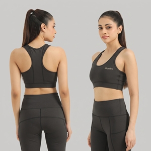 Ensemble de yoga pour femmes KhumBro, haut court dos nageur noir et leggings taille haute, 2 pièces, sans couture, longueur intégrale, noir, respirant - Product Image 3
