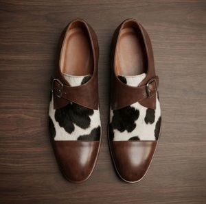 รองเท้าแบบ Monk Strap หนังวัวแท้ ลายวัว ปลายแหลม ปิดด้วยหัวเข็มขัด ใส่ได้ทุกฤดู เหมาะสำหรับออฟฟิศและอาชีพ - Product Image 1